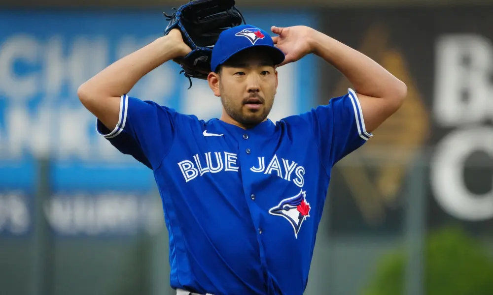 Blue Jays pitcher, Yusei Kikuchi, on the mound in a start.